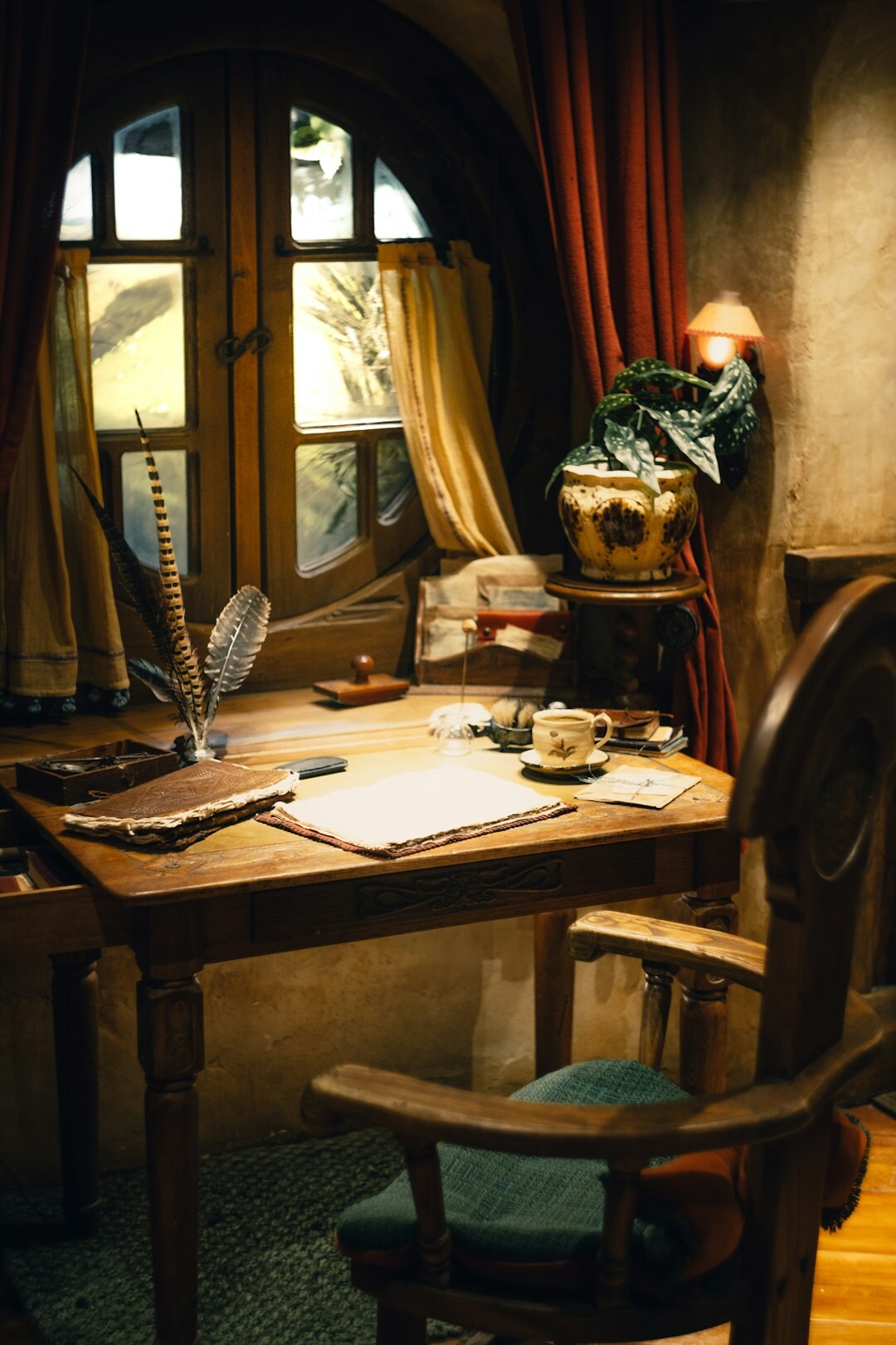 author writing mystery novel at desk
